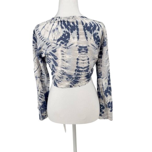 LUUKSE Tie Front Crop Top M Blue Gray Tie Dye Long Sleeve Festival Boho Shirt - Picture 3 of 8